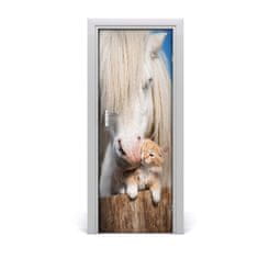 tulup.si Nalepka na vratih Beli konj z mačko 85x205 cm