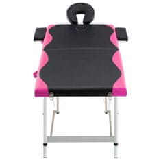 Greatstore 2-conska zložljiva masažna miza aluminij črne in roza barve