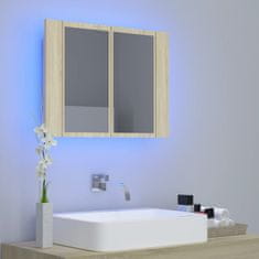 Greatstore LED kopalniška omarica z ogledalom sonoma hrast 60x12x45 cm