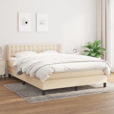 Greatstore Box spring postelja z vzmetnico krem 140x200 cm blago