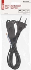 Emos S09272 priključni kabel s stikalom, PVC, 2x0,75 mm, 2 m, črn