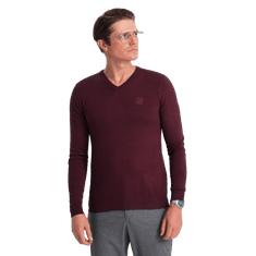 OMBRE Moški pulover z V-izrezom V13 OM-SWBS-0107 bordo MDN124134 S