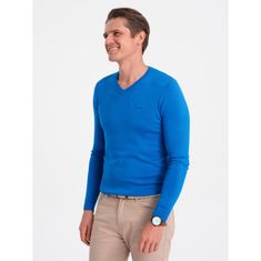OMBRE Moški pulover z V-izrezom V19 OM-SWBS-0107 modre barve MDN124136 S