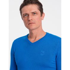 OMBRE Moški pulover z V-izrezom V19 OM-SWBS-0107 modre barve MDN124136 S