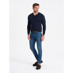 OMBRE Moški pulover z V-izrezom V22 OM-SWBS-0107 temno modre barve MDN124137 XL