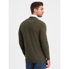 OMBRE Moški pulover z V-izrezom V5 OM-SWSW-0102 dark olive MDN124225 XL