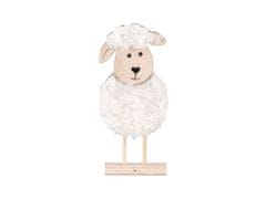 Dekoracija les, tekstil 75x165mm ovca na stojalu, naravna, bela