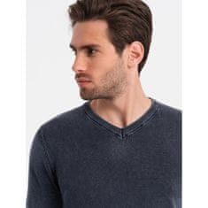 OMBRE Moški sprani pulover z V-izrezom OM-SWOS-0108 temno modre barve MDN124552 M