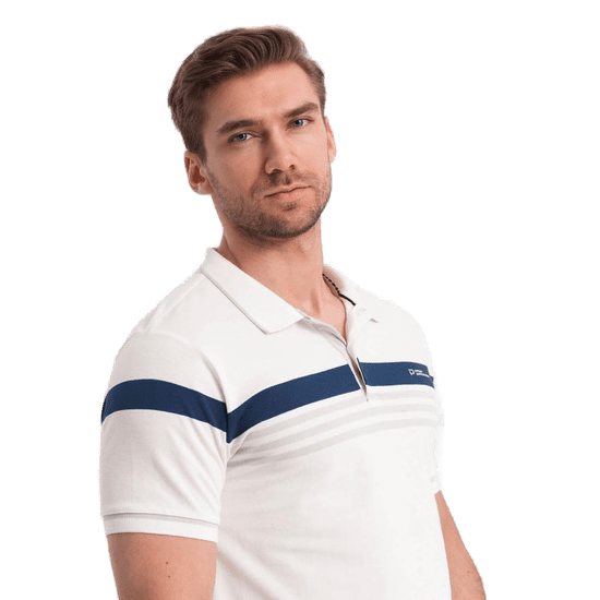 OMBRE Moška polo majica s tribarvnimi črtami bela MDN125002