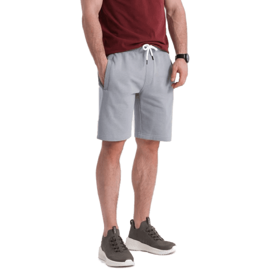 OMBRE Moške pletene kratke hlače z vrvico in žepi sive barve MDN125419