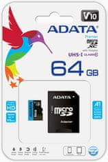 A-Data Premier MicroSDHC spominska kartica, 64 GB, UHS1, A1 + SD adapter