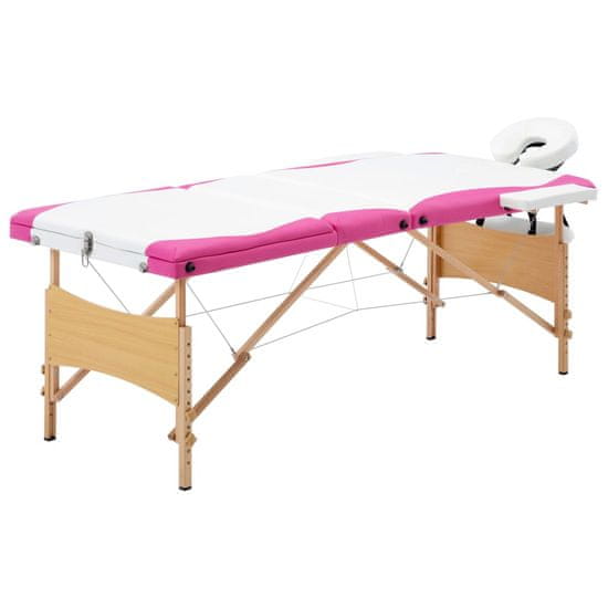 Vidaxl Zložljiva masažna miza 3-conska les bela in roza