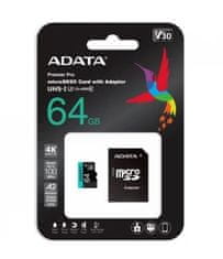 A-Data Premier Pro MicroSDHC spominska kartica, 64 GB, UHS 3, V30, A2 + SD adapter