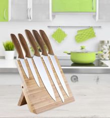 Platinet set vrhunskih kuhinjskih nožev, 5 kosov, leseni ročaji + leseno magnetno stojalo, bambus