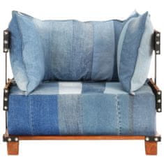 Vidaxl Fotelj iz tkanine iz džinsa in masivnega mangovega lesa, 80x67x62 cm