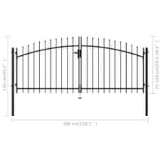 Vidaxl Dvojna vrata za ograjo s konicami na vrhu 300x150 cm