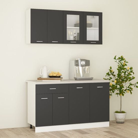 Vidaxl 4-delni komplet kuhinjskih omaric z zgornjim delom, siva, iverna plošča