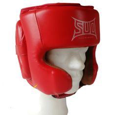 Čelada za boks z zaščito ličnic, rdeča