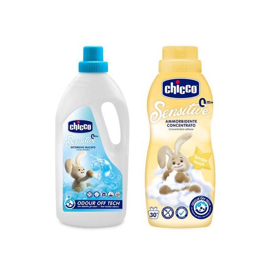 Chicco Otroški detergent Sensitive 1,5 l + Avivaž konc. Nežen dotik 750 ml