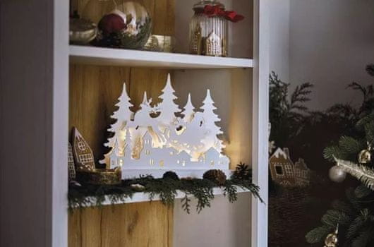  Emos 12 LED lesena dekoracija, božična vasica, 31 cm