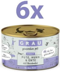 Grau GP Adult konzerva za mačke, puran & piščanec & raca, 6 x 200 g