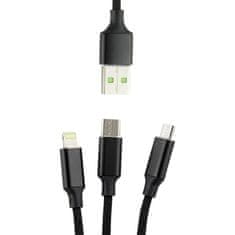 Northix 3 v 1 Micro-USB, Type-C, Lightning na USB 1,2 m - črn 