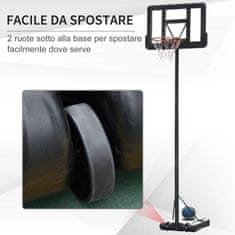 HOMCOM Košarkarski koš z nastavljivo višino 231-305 cm,
podstavek s kolesi in jeklenim okvirjem, prozorna PVC hrbtna plošča