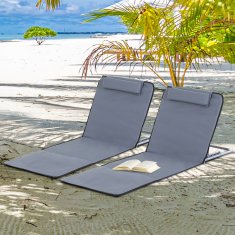 OUTSUNNY komplet 2 zložljivih ležalnikov za plažo, prenosni ležalniki z
nastavljivim hrbtom in
torbo, 48x134x36-45cm
