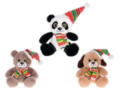 Mikro Trading Plišasta panda, 15 cm, sedeča, s klobukom in šalom