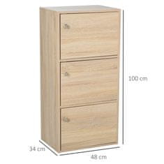 HOMCOM večnamenska omara s 3 lesenimi policami in 3 vrati za dom, spalnico, dnevno sobo ali pisarno,
48x34x100cm