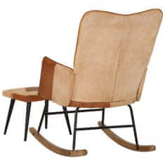 Vidaxl Gugalni stol s stolčkom za noge rjavo pravo usnje in platno